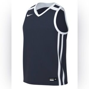 NIKE STOCK BLOCK JERSEY (SLIM FIT) MEN’S NAVY/WHITE BASKETBALL JERSEY SZ L NWT